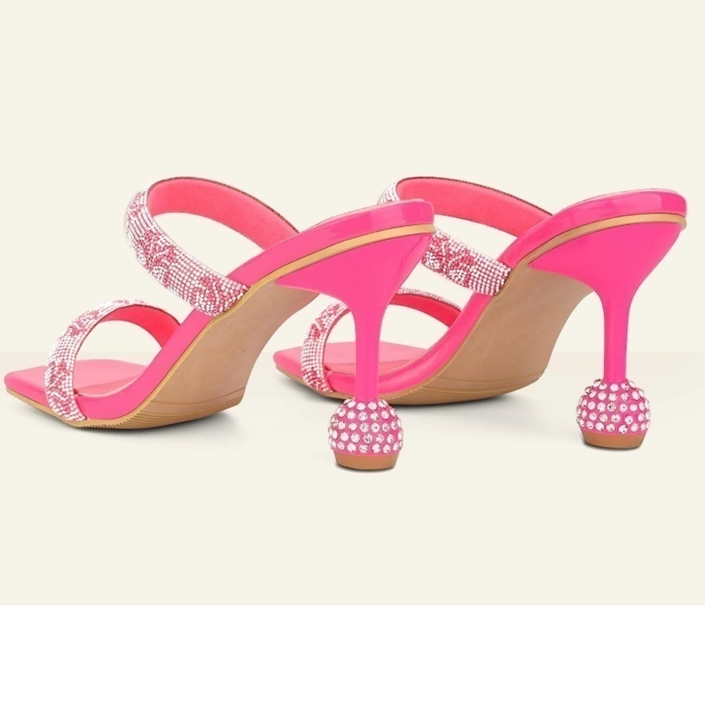 CAMSSOO Women's Double
Rhinestones strap Heels Sandals Rose Red size 42 - Picture 2 of 15